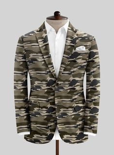 Give your casual wardrobe a shake up for summer with our Beige Stretch Camo Suit. Crafted from cotton lycra blend, the suit will get your impeccable taste in recent trends noticed with its camouflage print that is now everywhere in fashion. The high performance suit will allow you to explore your potential no matter what the day throws at you. 
 
 Look Includes  Beige Stretch Camo Fabric  Two Button Jacket Style  Notch Lapel  Horn Brown Buttons  Single Vent  Three Cuff Buttons  Two Welted Back P Camo Suit, Camo Fabric, Camo Jacket, Camouflage Print, Button Jacket, Aesthetic Guys, Jacket Buttons, Casual Wardrobe, Jacket Style