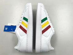 "This is an Awesome Designer Vintage by ADIDAS an Old Stock Brand New ADIDAS Originals Superstar II Rare Colors White Green Red Yellow Sunshine Leather UNISEX Woman and Men Shoes Tie Sneakers Ladies Size 5 For more beautiful and fabulous of vintage Dresses Handbags and Accessories please see our \"Handbags Accessories clothing\" Shop Section here: https://www.etsy.com/shop/lizystuff?ref=shop_name_search_sugg§ion_id=13902403 https://www.etsy.com/shop/lizystuff?section_id=11883295&ref=shopsect Shoes Tie, Sneakers Ladies, Tie Sneakers, Rare Colors, Yellow Sunshine, Adidas Originals Superstar, Designer Vintage, Women Men Shoes, Accessories Clothing