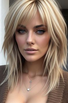 28 Shag Haircuts for Women In 2025 25 Icy Blonde Shag, The Shag Haircut Long, Med Choppy Haircuts, Layered Fringe Bangs, Blonde Side Bangs Long Hair, Crazy Layered Hair, Angled Bangstyle Hair Medium, Trendy Women Haircut, Shaggy Medium Haircut