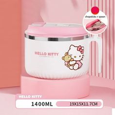 the hello kitty ice bucket is pink and white