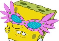 the spongebob is wearing pink sunglasses