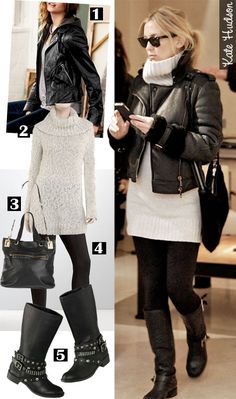 Kate's cool winter style Looks Jeans, Leather Jacket Outfits, Winter Mode, Summer Dress Outfits, Knitted Dress, Jeans Rock, Moto Boots, Mode Inspiration, Winter Fashion Outfits