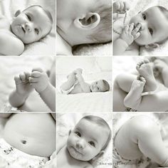 a collage of photos shows a baby chewing on a pacifier while laying down