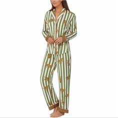 Room Service Ladies Women Shawl Collar Pajamas Set Color : Green ( Cheetah ) Size : 3x Nwt ( New With Tags ) Features: Colors: Green ( Cheetah ) Super Soft And Cozy Long Sleeve Fully Button Down Top With Notch Collar Elasticized Waistband With Drawstring And Pockets Shirttail Hemline Solid Trim And Piping Details At Collar And Cuffs Made In Cambodia Content: 95% Polyester | 5% Spandex Approximately 230 Gsm Exclusive Of Decoration Sizing: Sizes: Xs - 3x Size Conversion: Xs = 4-6 | S = 6-8 | M = 1 Pink Pajama Pants, Victoria Secret Pajamas, Flannel Pants, Floral Pajamas, Plus Size Brands, Short Pj Set, Free People Intimates, Women Shawl, Womens Pyjama Sets