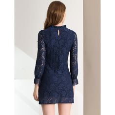 Step into elegance with the Allegra K Women's Floral Lace Dress, a stunning ensemble designed to captivate and charm at any formal event. This royal blue mini dress features exquisite details that elevate its classic appeal:

- Material: Delicate floral lace overlay
- Size: X-Large
- Color: Royal Blue
- Gender: Female
- Age Group: Adult

The dress boasts a refined ruffle crew neck and sheer bell sleeves, adding a graceful touch of femininity. Its shift silhouette is timeless, ensuring it remains Elegant Mini Lace Dress, Elegant Mini Lace Wedding Dress, Elegant Knee-length Lace Mini Dress, Formal Mini Lace Dress, Fitted Royal Blue Mini Dress For Wedding, Elegant Lace Dress For Date Night, Elegant Mini Dress For Formal Occasions, Elegant Blue Mini Dress For Party, Semi-formal Sheath Mini Dress For Spring