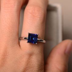 Sapphire ring square ring blue sapphire ring solitaire | Etsy Minimal Diamond Ring, Sapphire Ring Silver, Yellow Gold Anniversary Rings, Halo Engagement Ring Set, Jewelry Hacks, Star Sapphire Ring, Ring Blue Sapphire, Halo Engagement Ring Sets, Gold Anniversary Rings