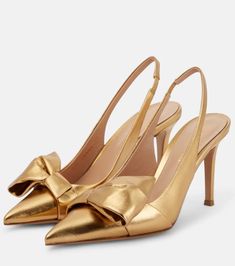 Gold Sandals Flat, Bow High Heels, Metallic Pumps, Retro Fashion Women, Rossi Shoes, Gold Pumps, Suede Boots Knee High, Bow Shoes, Gold Sandals