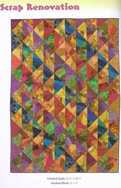 the book cover for scrap renovation, featuring an image of a multicolored quilt