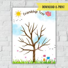 a poster with a tree and birds on it