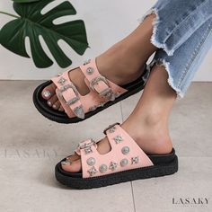 Lasaky - Womens Metal Stud Flat Slippers: Fashionable Open-Toe Slides for Casual and Summer Wear Punk Shoes, Flat Slippers, Studded Flats, Flat Slipper, Women Slippers, Style Punk, Leather Mules, Heel Type, Your Pet