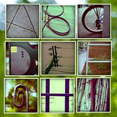 the collage shows many different images of bicycles