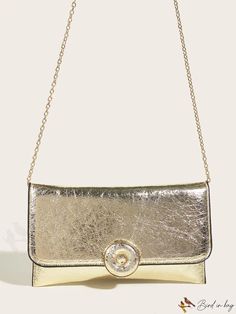 BirdinBag - Chic Gold Metallic PU Envelope Bag Chain Pattern, Envelope Bag, Style Minimalist, Bag Bag, Square Bag, Gold Details, Gold Metal, Pu Leather, Envelope