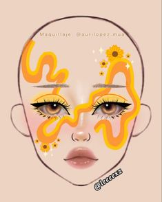 Sunflower Makeup, Drag Make-up, Makeup Drawing, Cute Eye Makeup, Makeup Face Charts, Face Charts, Face Art Makeup