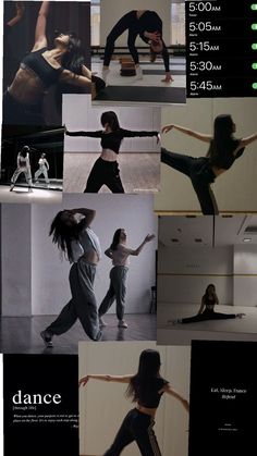 a series of photographs showing dancers in various poses and positions, with the words dance below them