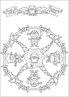 a coloring page for children with an image of a cartoon character in the center of a wheel