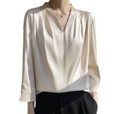 Trendy Fashion Mulberry Silk Long-sleeved Shirt Women's Morning Satin Chiffon V-neck Top , Womens Tops