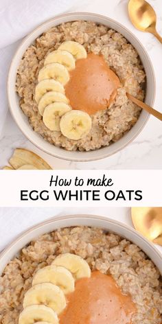 How to make egg white protein oatmeal recipe Best Protein Breakfast, Protein Powder Oatmeal, Good Protein Breakfast, Egg White Oats, Recipe Using Egg Whites, Egg White Oatmeal, Egg White Breakfast, Oatmeal And Eggs, Steel Cut Oats Recipe