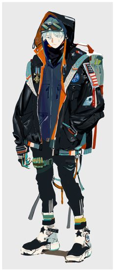 a drawing of a man in ski gear