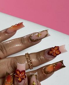 Nails With Gold Charms, Virgo Nails, Scorpio Nails, Classy Acrylic Nails, Long Acrylic Nails Coffin