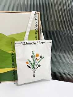 Plant Graphic Shopper Bag  - Women Tote Bags Spring Square Canvas Shopping Bag, Spring Shopping Canvas Gift Bag, Spring Gift Bag For School, Spring School Gift Bag, Plant Graphic, Plant Bags, Estilo Preppy, Style Preppy, Shopper Bag