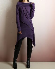 * A unique woolen tunic dress, made with knit with pompom like dots, like a romantic and mysterious journey for wanderers. * Special collar, you may use it as cowl collar or off shoulder collar. * Flattering cut with asymmetrical hem. * Long sleeve with thumbholes. * Materials: quality 50% wool, 45% Acrylic, 5% anti-pilling fiber Shop sizing chart FYI ( actual body figures, not laying flat clothes measurements) Size XS (US 2, UK 6, German 32, French 34) Bust: fits bust around 33.5 inches/85cm Wa Long Stretch Sweater Dress For Winter, Non-stretch Long Sweater Dress For Winter, Winter Long Sleeve Sweater With Thumbholes, Winter Sweater With Thumbholes And Long Sleeves, Long Sleeve Sweater With Thumbholes For Fall, Long Stretch Sweater Dress For Fall, Long Sleeve Stretch Sweater Dress For Winter, Stretch Long Sleeve Sweater Dress For Winter, Purple Long Sleeve Dress For Winter