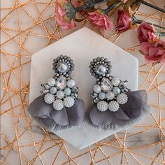 These Beautiful Handmade Statement Earrings Will Transform Your Outfit While Adding A Pop Of Color. Wear Them Up With A Dress For A Wedding Or Wear Them Down With A T Shirt And Jeans. They Will Be A Statement Piece Nobody Will Be Able To Take Their Eyes Out! Elegant Beaded Earrings For Summer Party, Gray Drop Earrings For Party, Elegant Beaded Earrings For Summer Wedding, Elegant Summer Tassel Earrings For Party, Handmade Elegant Tassel Earrings For Party, A Dress For A Wedding, Dress For A Wedding, Disney Earrings, Statement Hoop Earrings