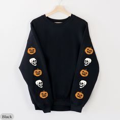 Skeleton and Pumpkins Sleeve Print Sweatshirt/Hoodie, Halloween Skeleton Sleeve Sweatshirt, Spoky Season Shirt, Halloween Unique Sweatshirt Skeleton Sleeve, Halloween Unique, Unique Sweatshirt, Halloween Skeleton, Aesthetic Clothing, Halloween Skeletons, Print Sweatshirt, Printed Sweatshirts, Sweatshirt Hoodie