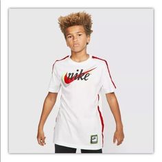 Boys Youth Nike Retro Tape Tee Shirt White Size Small Short Sleevemeasures: Pit To Pit 14.5", Length 21.5"New Unworn.No Paper Tags.Crew Neck, Short Sleeve, 100% Cotton. White Short Sleeve Sportswear T-shirt, Sporty Tops For School In Summer, Sporty Tops For Summer School, Sporty Summer Tops For School, White T-shirt For School In Spring, Sporty Red Tops For School, White T-shirt For Spring, Cotton Short Sleeve Sportswear Tops, Cotton Sportswear Tops Short Sleeve