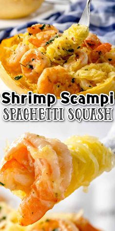 shrimp scampi with spaghetti and squash is an easy dinner recipe that's ready in under 30 minutes