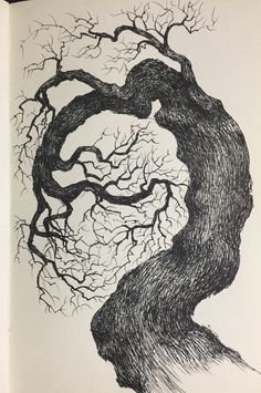 an ink drawing of a tree with no leaves on the top and branches in the middle