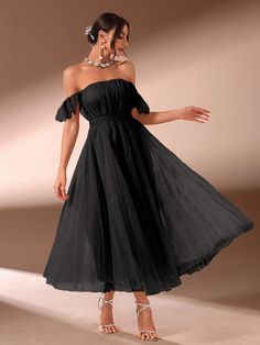 Ladies' Christmas Party Tulle Dress, Elegant Semi Formal Prom Dress, For Birthday, Wedding Guest, Graduation Homecoming Black Elegant  Sleeveless Woven Fabric Colorblock,Plain A Line Non-Stretch  Weddings & Events, size features are:Bust: ,Length: ,Sleeve Length: Elegant Tulle Wedding Holiday Dress, Elegant Wedding Holiday Dress In Tulle, Elegant Sleeveless Tulle Holiday Dress, Elegant Christmas Tulle Dress, Sleeveless Ruffled Holiday Wedding Dress, Sleeveless Ruffled Holiday Dress For Wedding, A-line Dress For Christmas Banquet, Party Midi-length Tulle Evening Dress, Summer Strapless Bridesmaid Dress For Party