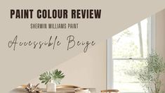 a dining room table and chairs with the words paint color review on it in front of an open window