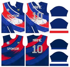 the front, back and side views of a basketball jersey with different numbers on it