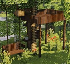 an artist's rendering of a wooden gazebo surrounded by greenery