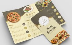 an image of a menu with pizzas on the front and back pages in it