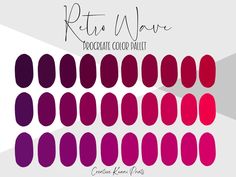 the color palette is shown in shades of pink, purple and red with text that reads retro