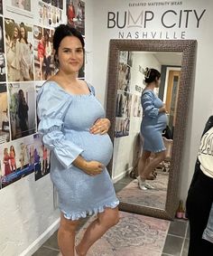 This dress is on point with today's latest fashion trends as it features super stylish puffed sleeves and smocked (stretchy/elastic) material that’s perfect for a growing baby bump. Our best-selling baby shower dress in-store and online! Color: Sky Blue Bodycon fit, above-the-knee length Wear maternity and non-maternity Nursing-friendly! Size Chart - size down for bodycon fit. **We often recommend ordering two sizes and sending back the one that doesn’t fit. Our return policy offers a full refun Blue Puff Sleeve Smocked Dress, Fitted Smocked Dress With Elastic Sleeves For Brunch, Fitted Blue Smocked Dress With Long Sleeves, Fitted Long Sleeve Maternity Dress With Ruffles, Blue Puff Sleeve Dress With Elastic Sleeves For Brunch, Blue Fitted Long Sleeve Smocked Dress, Fitted Blue Puff Sleeve Dress With Elastic Sleeves, Blue Fitted Puff Sleeve Dress With Elastic Sleeves, Spring Maternity Dress, Bump-friendly And Fitted