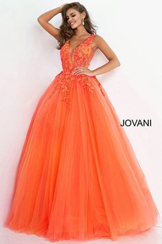 Jovani Prom Jovani 02840 Prom Ballgown Orange Ball Gown, Prom Things, Prom Ballgown, Quince Stuff, Tulle Ballgown, Dresses Orange, Dark Blush, Prom Inspo, Orange Dresses