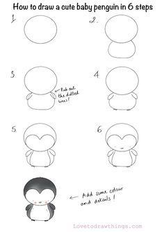 how to draw a cute penguin in 6 steps step by step drawing instructions for kids