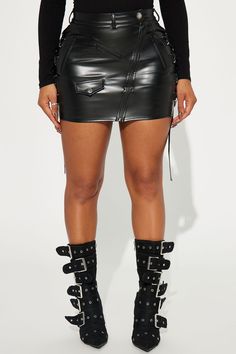 Available In Black. Mini Skirt High Rise Snap Button & Zip Closure Lace Up Detail Zipper Detail Faux Leather Low Stretch 100% Polyester Coated With Polyurethane Imported California Proposition 65 WARNING: Cancer and Reproductive Harm - www.P65Warnings.ca.gov. | Get Low Faux Leather Mini Skirt in Black size XS by Fashion Nova Faux Leather Mini Skirt, Leather Mini Skirt, Black Mini Skirt, Leather Mini Skirts, Zipper Detail, Ribbed Sweater, Black Mini, Leather Mini, Snap Button