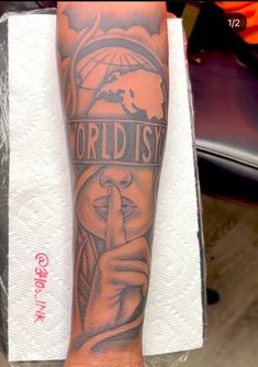 Tattoo Ideas Arm Woman, Road To Riches Tattoo, Inner Forearm Tattoo Men, The World Is Yours Tattoo, Black People Tattoos, Arm Tattoos Black, Tattoos Forearm