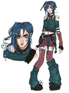 an anime character with blue hair and piercings