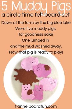 five muddy pigs on a plate with text overlay