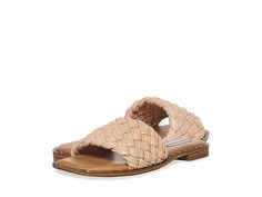 Steve Madden Santina Sandal - Women's Shoes : Natural : Walk in looking and feeling your best, wearing the Steve Madden Santina Sandal. Can easily be paired with jeans and dresses. Lightweight with durable construction. Slip on woven sandal. Smooth leather with a chic braided strap. Straps for support and a square toe design. Cushioned footbed with slightly lifted heel. Leather upper and lining. Synthetic insole and outsole. Imported. Weight of footwear is based on a single item, not a pair. Trendy Woven Leather Beach Sandals, Trendy Woven Open Toe Sandals, Brown Sandals With Intrecciato Weave For Spring, Trendy Sandals With Braided Adjustable Straps, Casual Braided Leather Sandals, Leather Sandals With Braided Trim For Beach, Trendy Woven Leather Sandals, Leather Sandals With Braided Trim, Trendy Sandals With Braided Straps