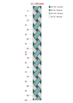 a blue and white bracelet is shown with measurements for each beading piece, including the length