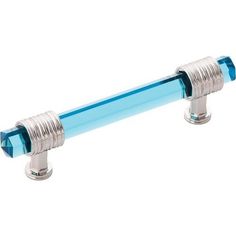 a blue glass and chrome handle on a white background