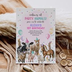 an animal themed birthday party with llamas, sheep and other animals on it