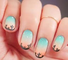 Desert Nail Colors, Desert Nails Art, Nail Ideas Cactus, Outdoor Nails Designs, Southwest Nail Art, New Mexico Nails Art Designs, Camping Nails Summer, Arizona Themed Nails