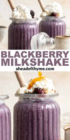 blackberry milkshake with whipped cream and berries in it