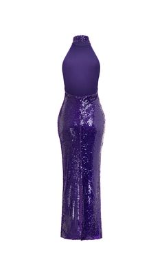 Open Back Gown, Sequin Halter, Bright Purple, Halter Neckline, Halterneck Dress, Purple Hues, Fall Shopping, Halter Neck, Front Open